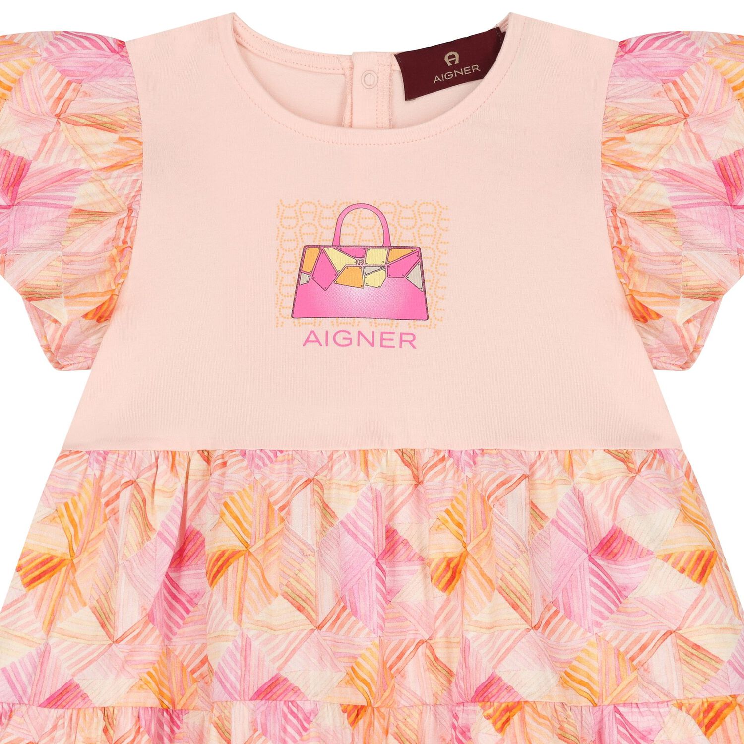 فستان بنات بطبعة حقيبة باللون الالبرتقالى و الوردى, 1, hi-res image number null