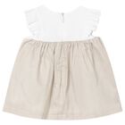 Baby Girls White & Beige Dress, 1, hi-res