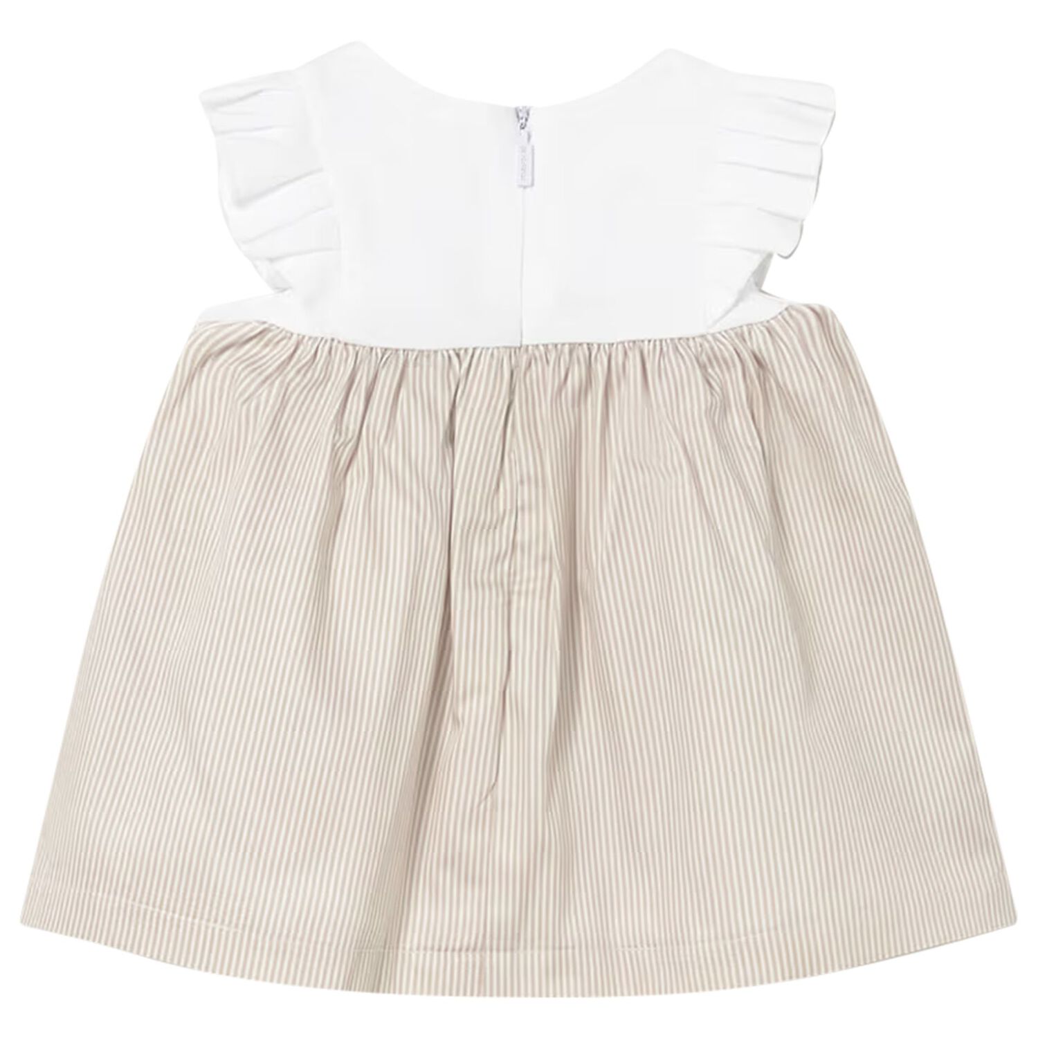 Baby Girls White & Beige Dress, 1, hi-res