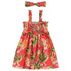 Girls Red Palm Tree Dress Set, 2, hi-res