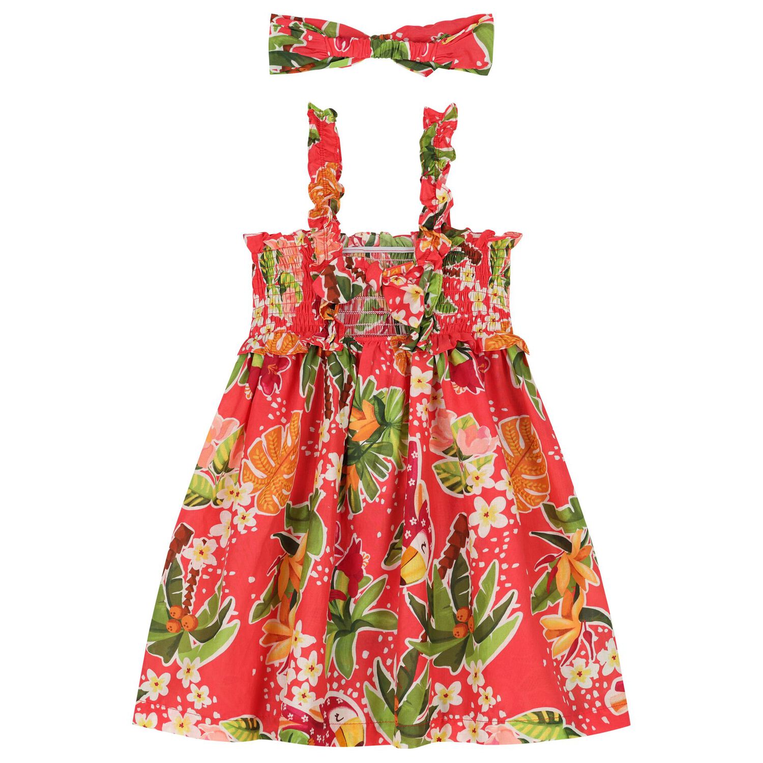 Girls Red Palm Tree Dress Set, 2, hi-res image number null