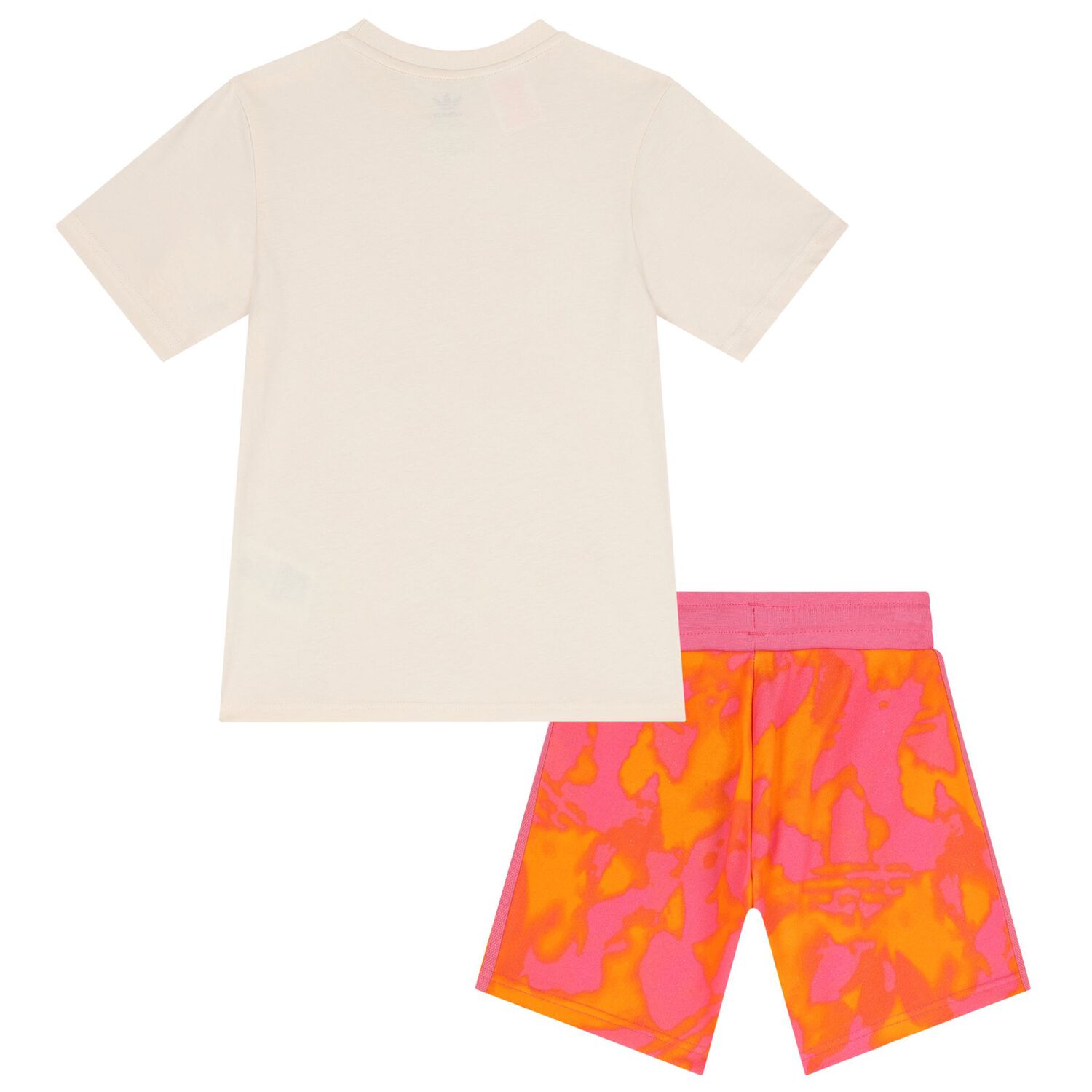 طقم بنات شورت بشعار تريفويل باللون البيج والوردي, 1, hi-res