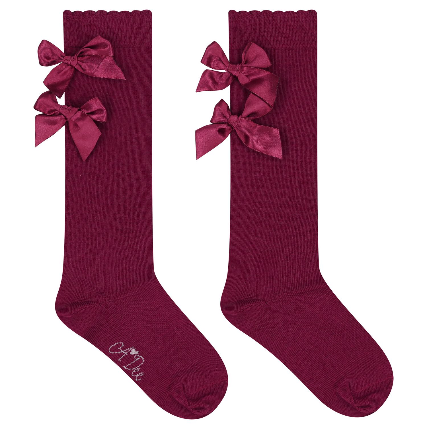Girls Burgundy Satin Bow Socks, 1, hi-res