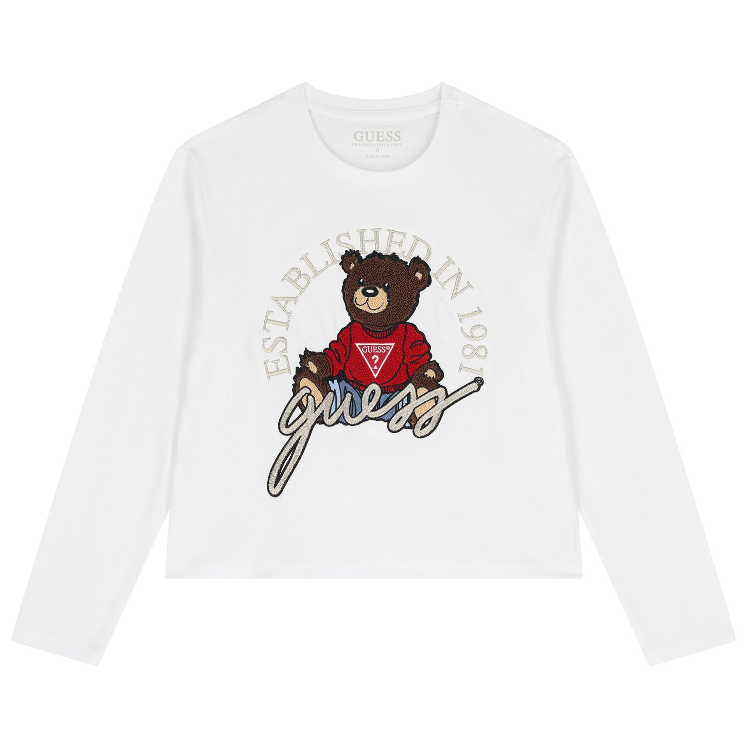 Boys White Teddy Bear Logo Long Sleeve Top, 1, hi-res image number null