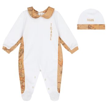 White & Beige Geo Map Babygrow Set