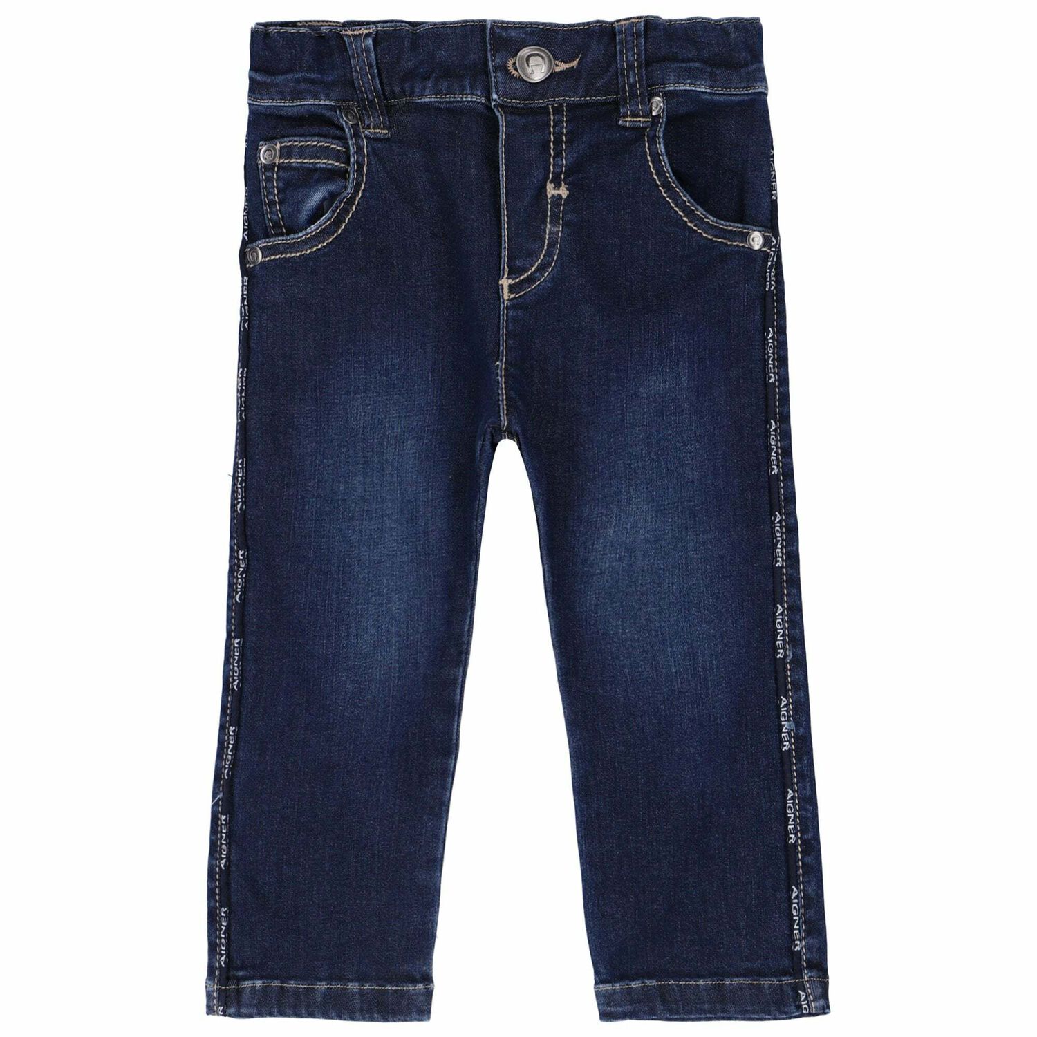 بنطلون جينز بالشعار باللون الأزرق للأولاد, 1, hi-res