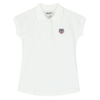 Younger Girls White Tiger Polo Dress