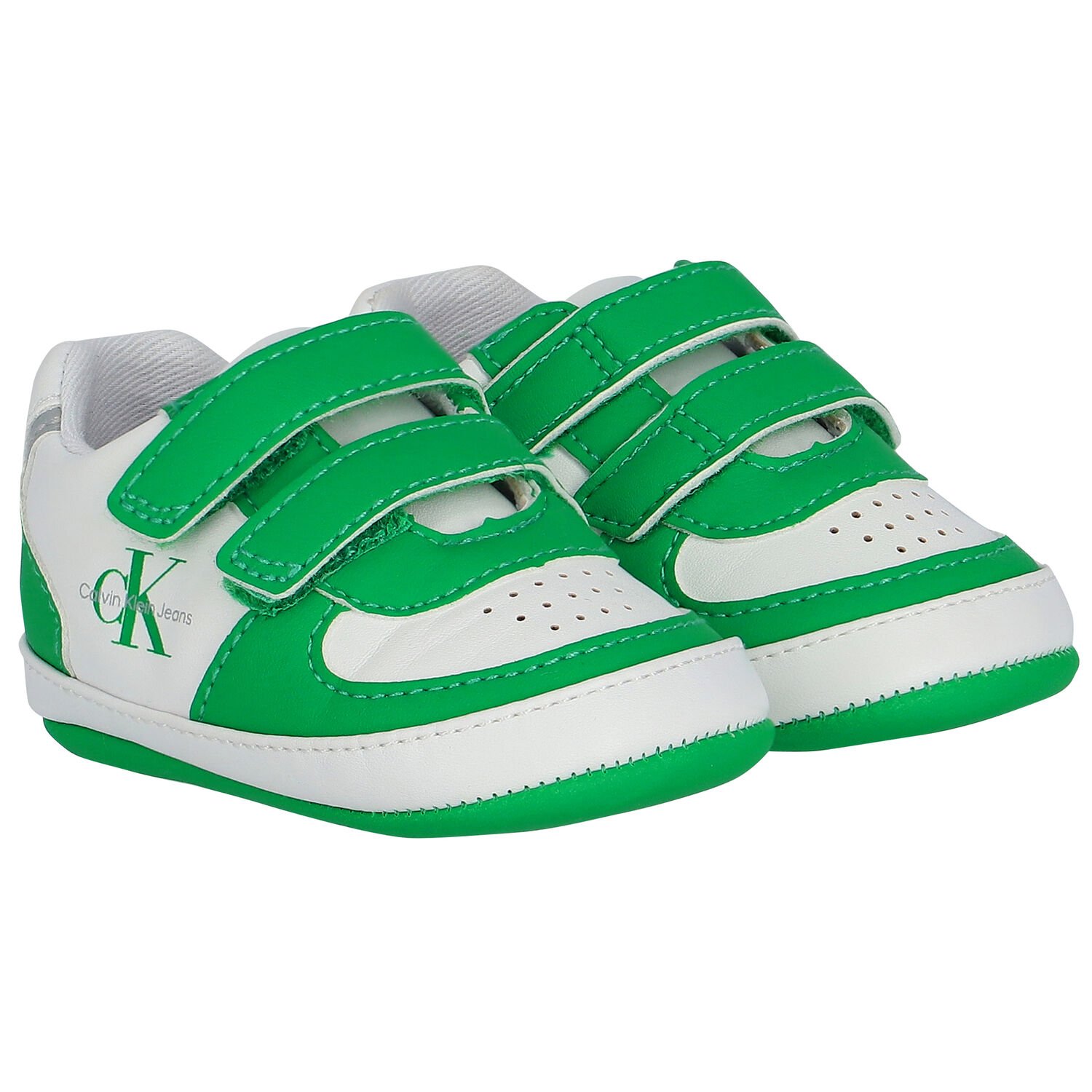Baby Boys White & Green Logo Pre Walker Shoes, 1, hi-res