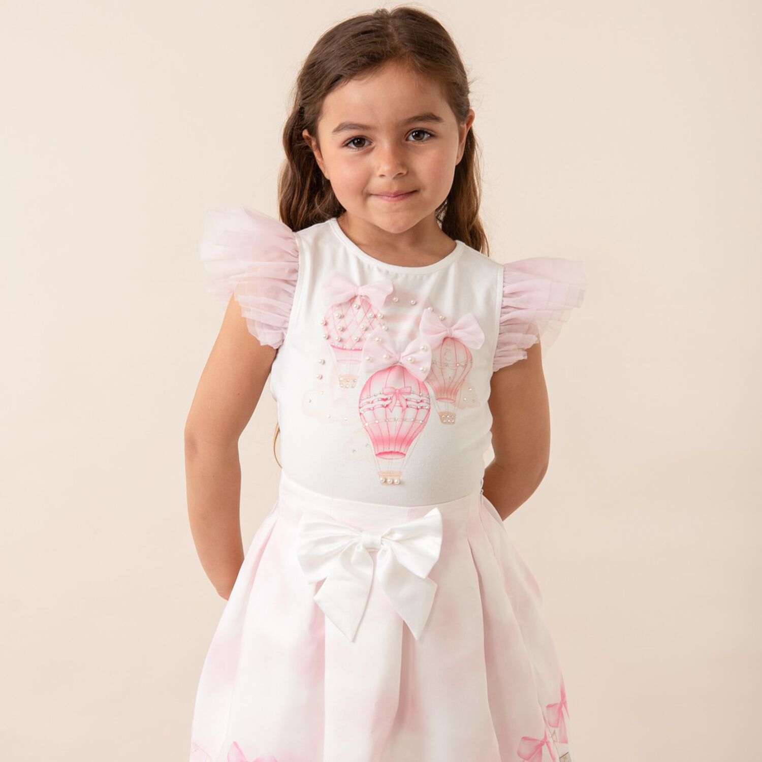 Girls White & Pink Balloon Skirt Set, 1, hi-res image number null