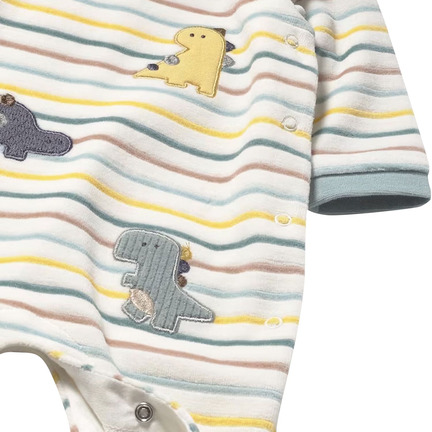 Baby Boys Ivory Striped Dinosaur Babygrow, 1, hi-res