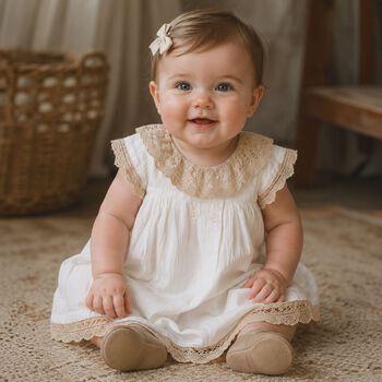 Baby Girls Ivory & Beige Lace Dress