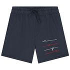 Boys Navy Blue Logo Shorts, 1, hi-res