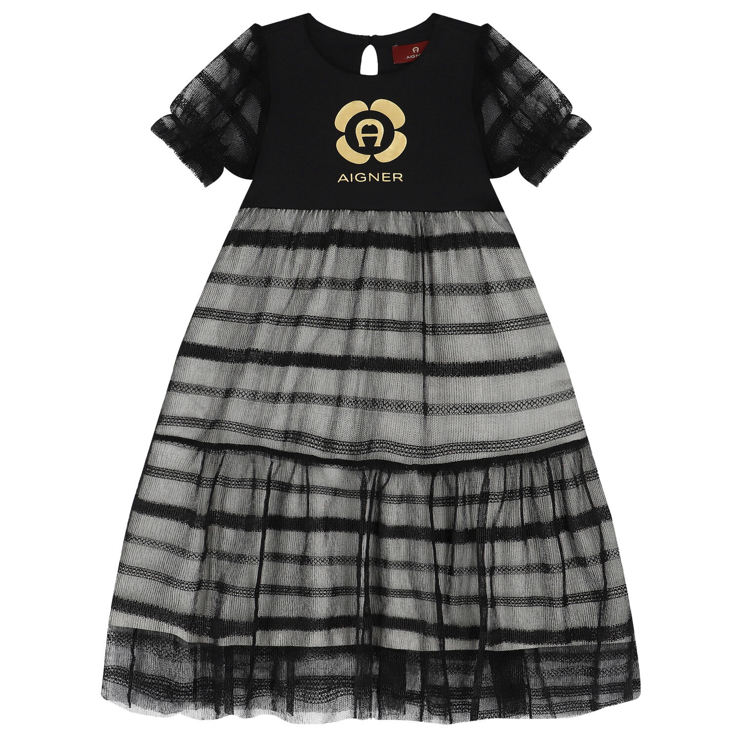 Girls Black Logo Dress, 2, hi-res