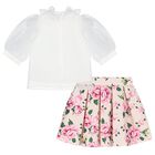 Girls White & Pink Floral Skirt Set, 1, hi-res