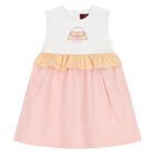 Younger Girls White & Pink Bag Dress, 1, hi-res