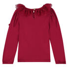 Girls Red Tulle Long Sleeve Top, 1, hi-res