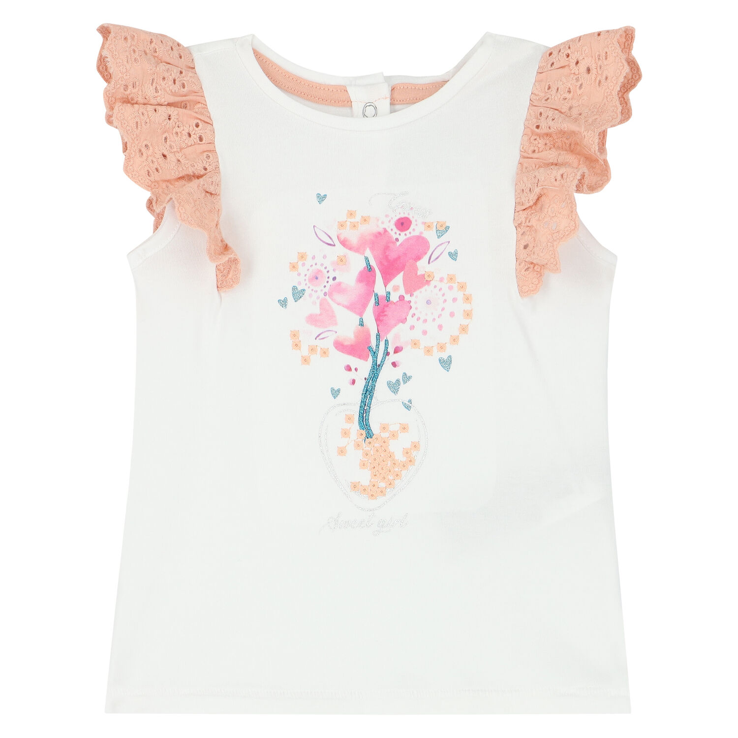 طقم شورت باللون الأبيض والوردي للبنات, 1, hi-res