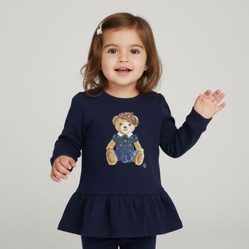 Baby Girls Navy Blue Teddy Bear Tracksuit