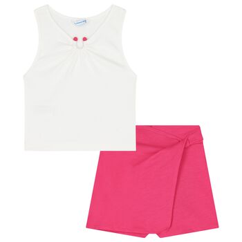 Girls White & Pink Skort Set