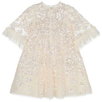 Girls Ivory Sequin & Tulle Dress