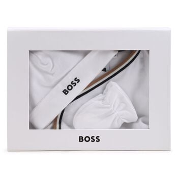 Baby Boys White Logo Babygrow Gift Set