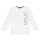Boys White Logo Long Sleeve Top, 1, hi-res