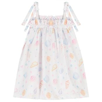 فستان شاطئ للبنات بتصميم الأصداف البحرية باللون الأبيض والوردي