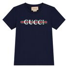 تيشيرت أولاد بالشعار باللون الكحلي, 1, hi-res