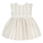 Younger Girls Ivory & Beige Striped Dress, 1, hi-res