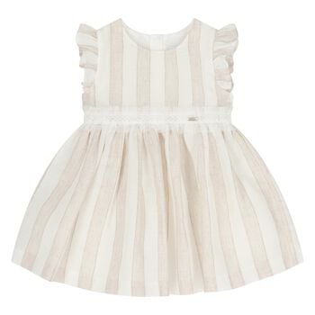 Younger Girls Ivory & Beige Striped Dress