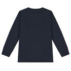 Boys Navy Blue Logo Long Sleeve Top, 1, hi-res
