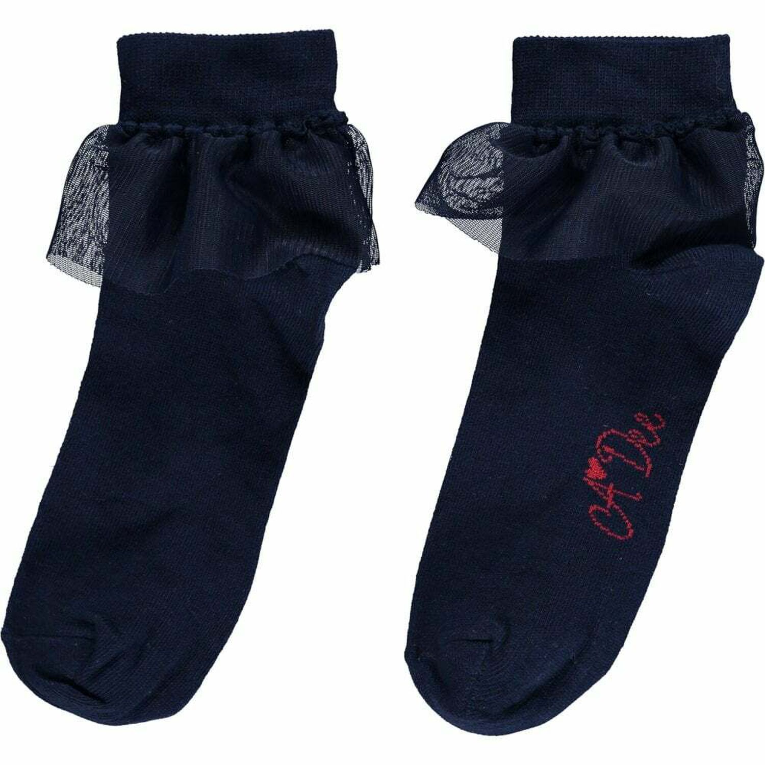 Girls Navy Logo Socks, 2, hi-res
