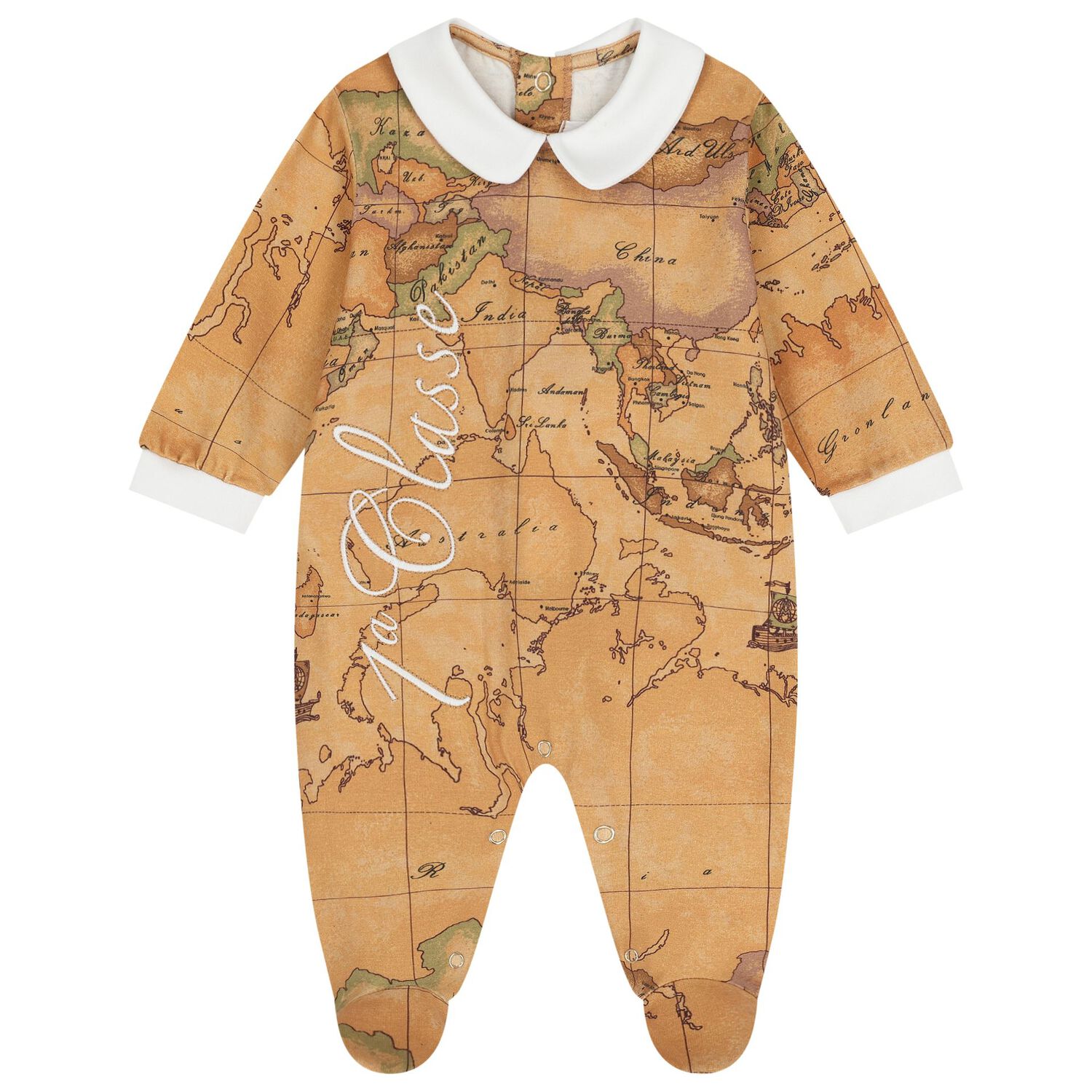 White & Beige Geo Map Babygrow Gift Set , 1, hi-res