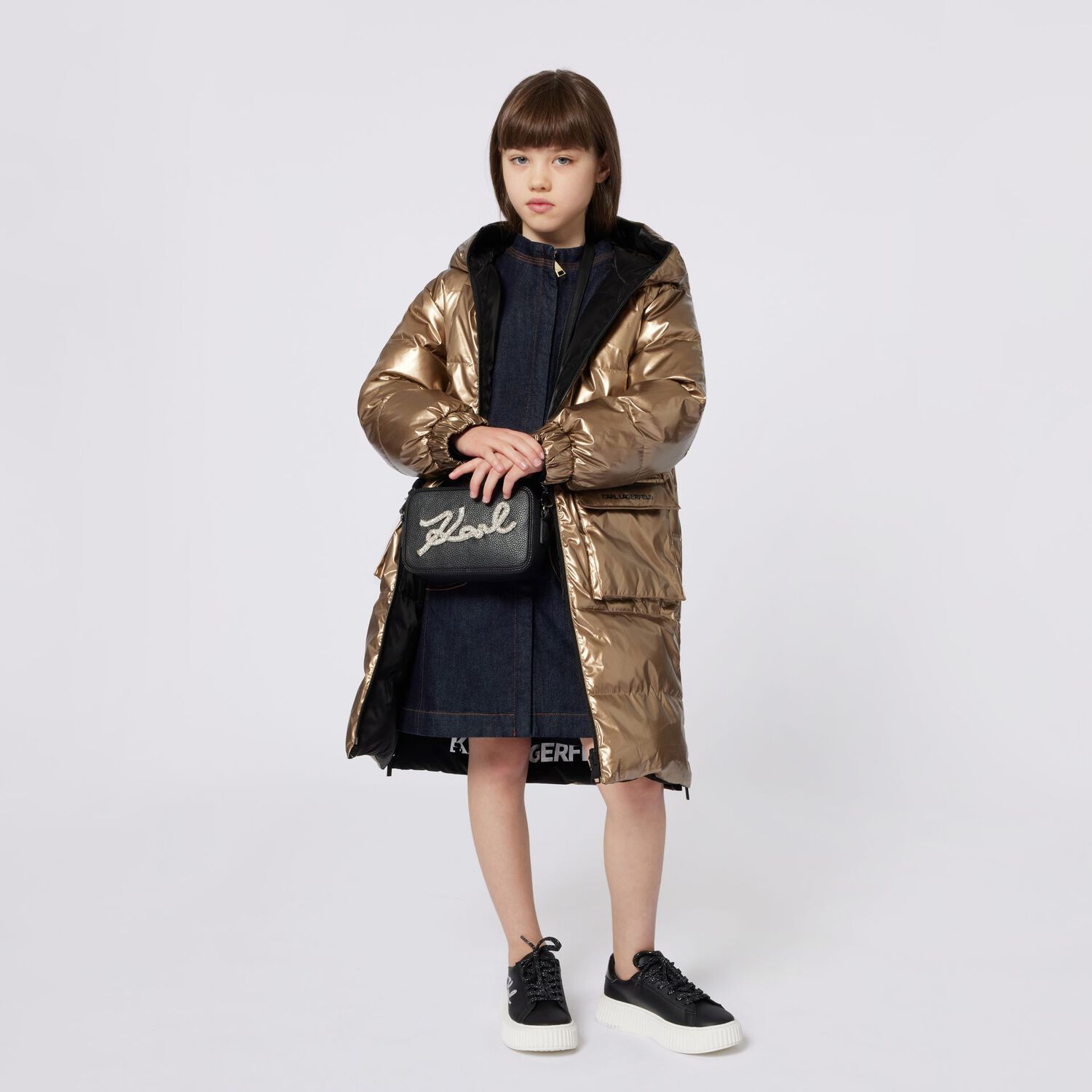 Girls Black Leather Logo Handbag, 1, hi-res