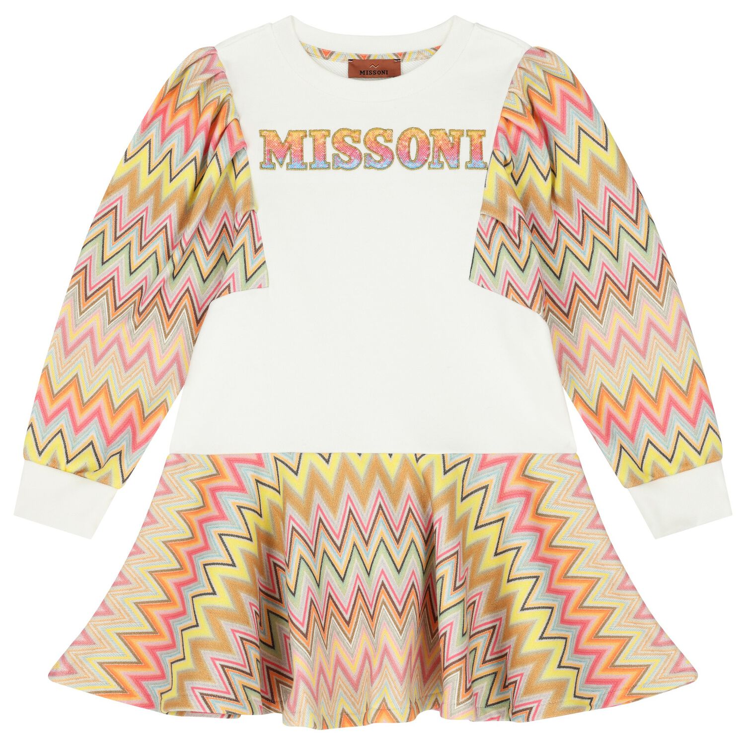 Girls Ivory, Pink & Yellow Logo Dress, 1, hi-res