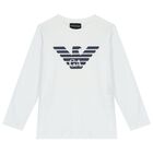 Boys White Logo Long Sleeve Top , 2, hi-res