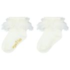 Baby Girls White Ruffled Socks, 2, hi-res
