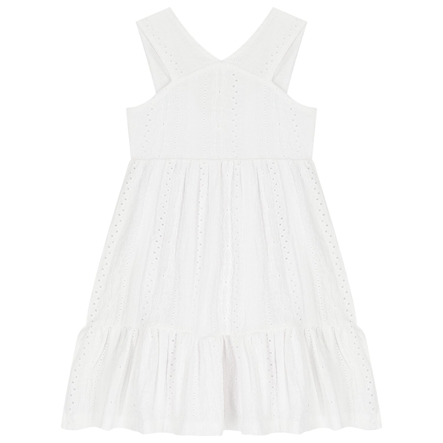 Girls White Embroidered Dress, 3, hi-res
