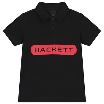 Boys Black Cotton Logo Polo Shirt
