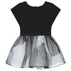 Younger Girls Black & White Logo Organza Dress, 1, hi-res