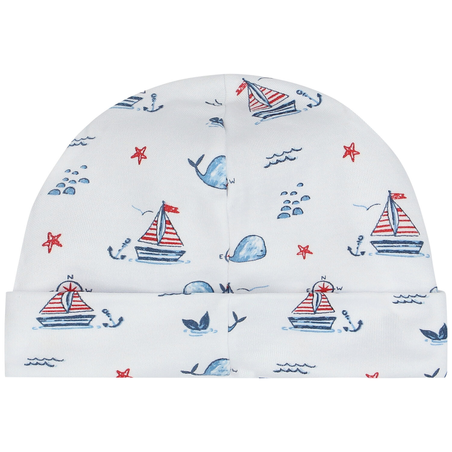 Baby Boys White Sail & Whale Hat, 1, hi-res