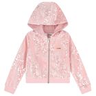 Girls Pink Sequins Hooded Zip Up Top, 1, hi-res