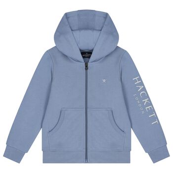 Boys Blue Logo Hooded Zip Up Top