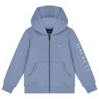 Boys Blue Logo Hooded Zip Up Top, 1, hi-res