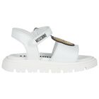 Younger Girls White Teddy Bear Sandals, 1, hi-res