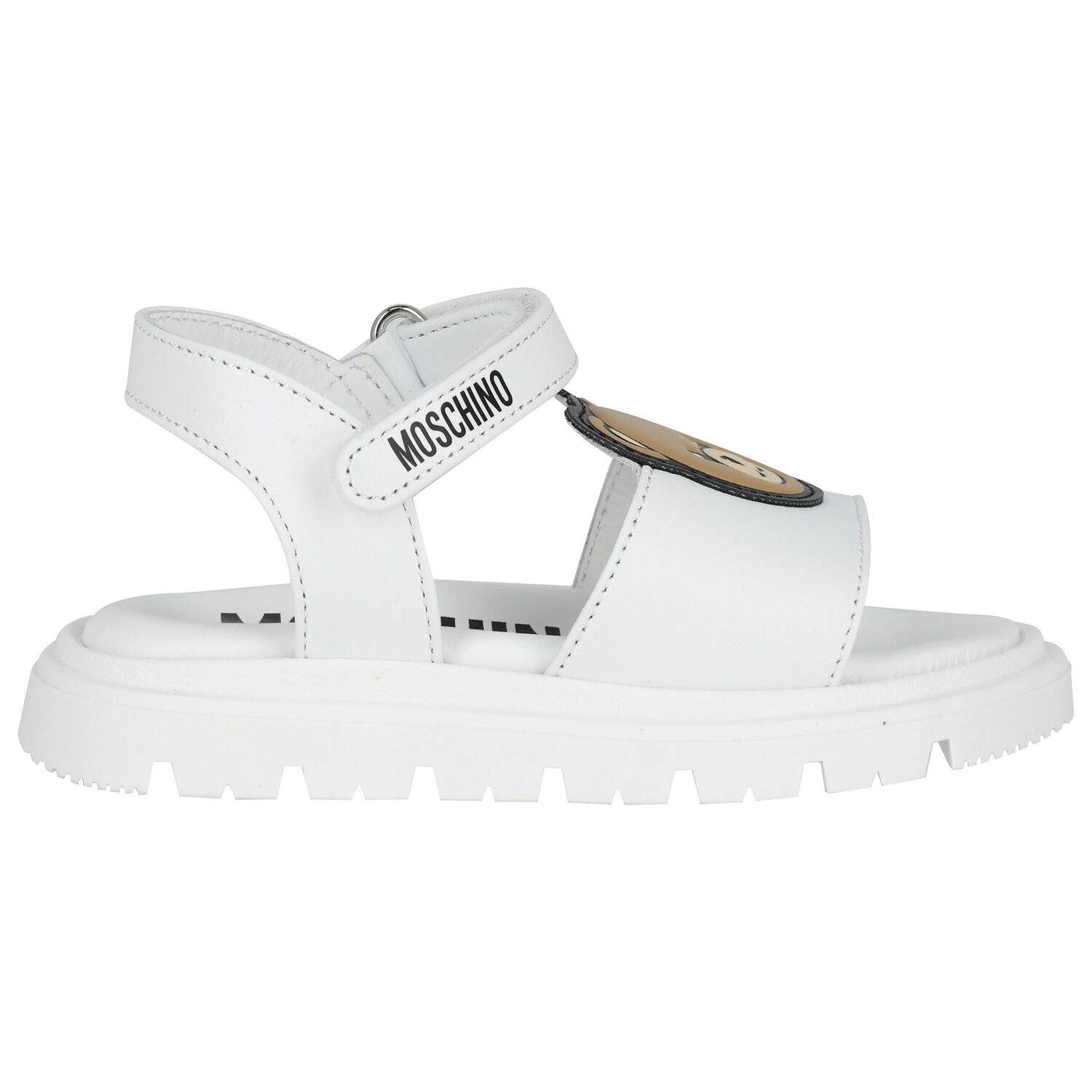 Younger Girls White Teddy Bear Sandals, 1, hi-res