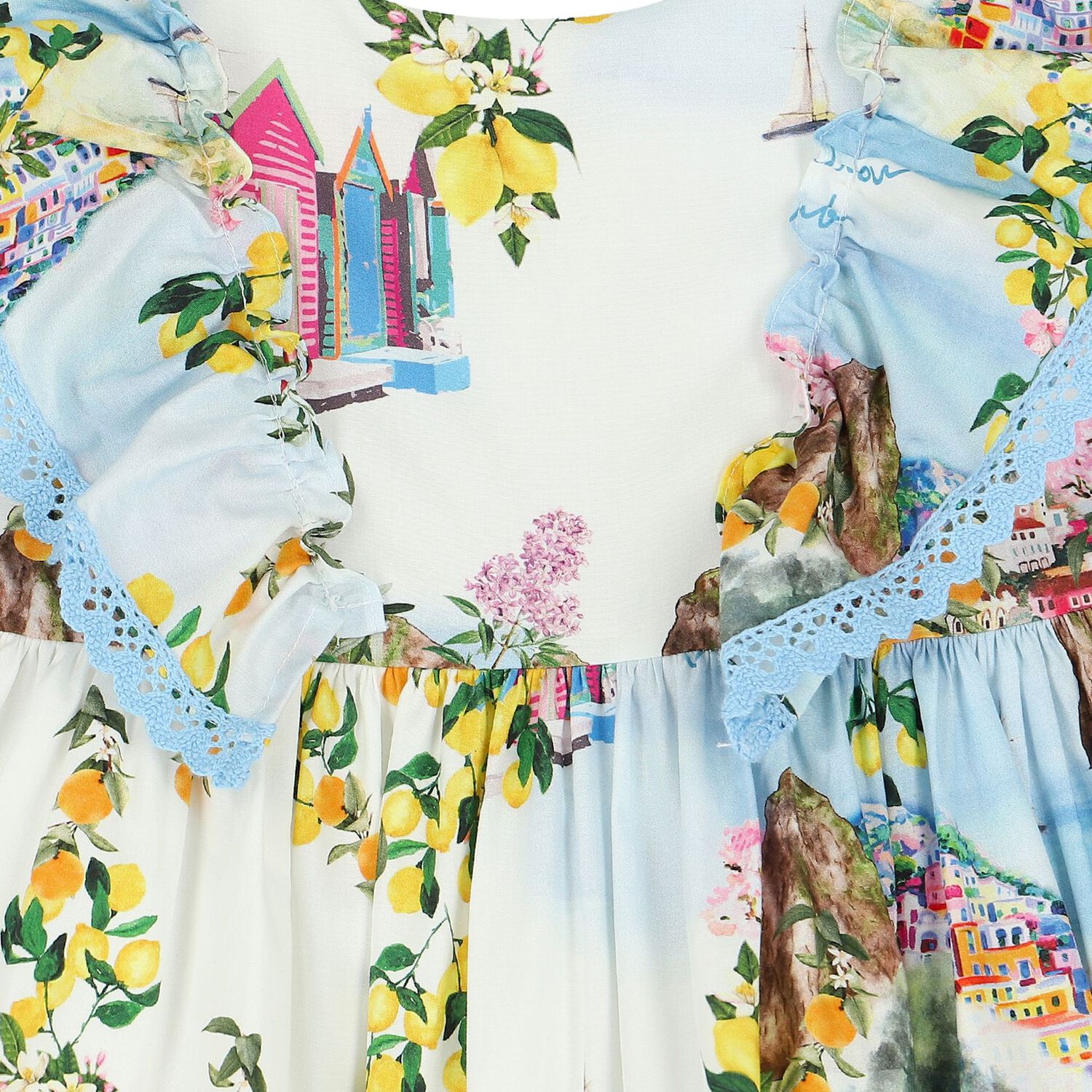 Girls White & Blue Floral Dress, 1, hi-res