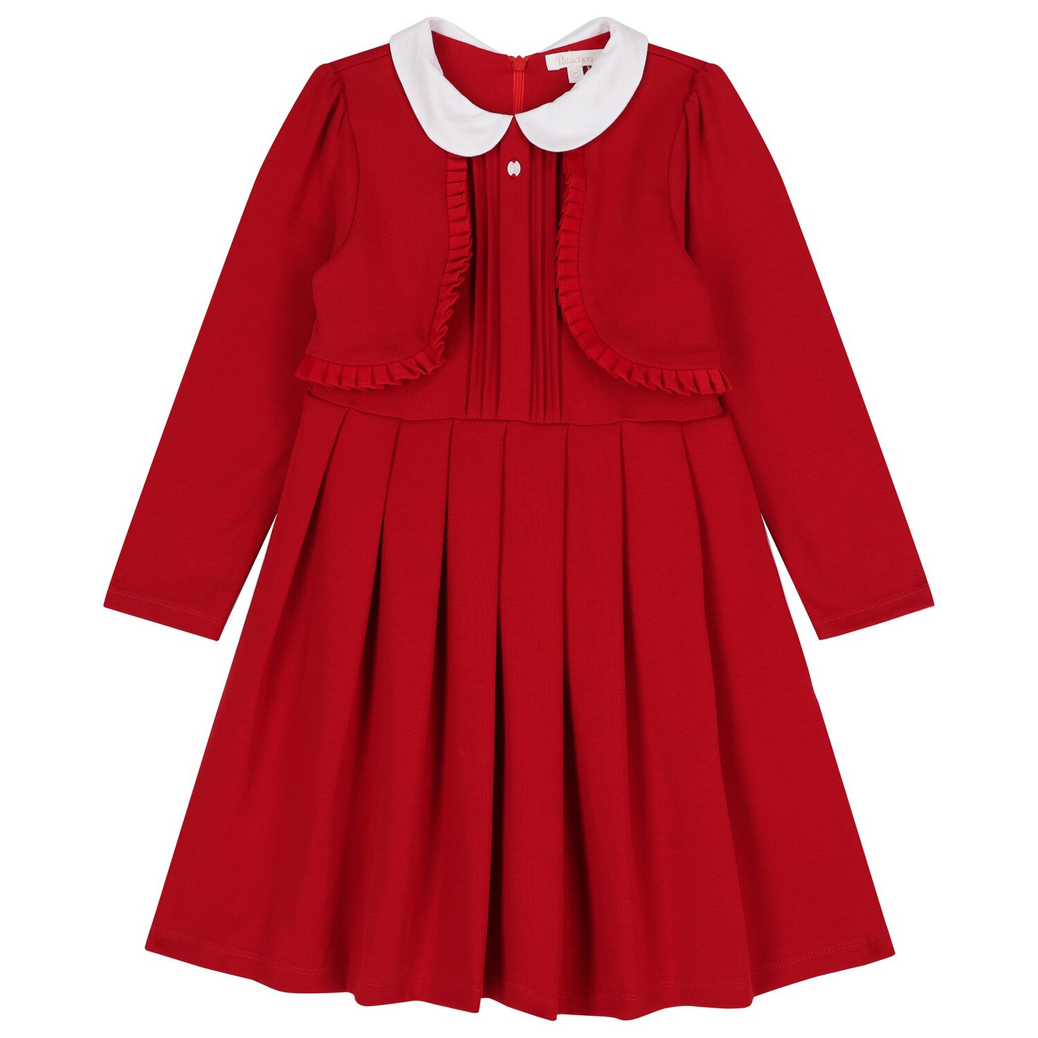 Girls Red Pleated Dress, 1, hi-res