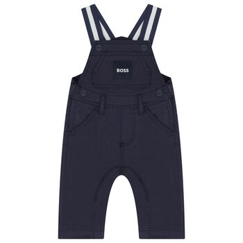 Baby Boys Navy Blue Logo Dungaree