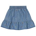 Girls Denim Blue Floral Skirt, 1, hi-res
